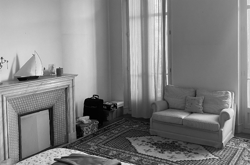 Vue d’un salon haussmannien élégant avec des murs peints en couleurs Guittet, mettant en valeur des moulures d’origine, un parquet ancien, et des meubles français classiques, créant une ambiance chic et chaleureuse.